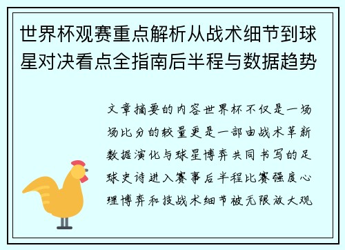 世界杯观赛重点解析从战术细节到球星对决看点全指南后半程与数据趋势